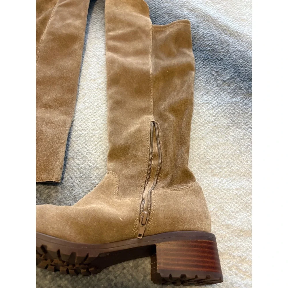 Sole Society Tan Suede Over The Knee Lug Sole Block Heel Boots Womens 7 NWOT